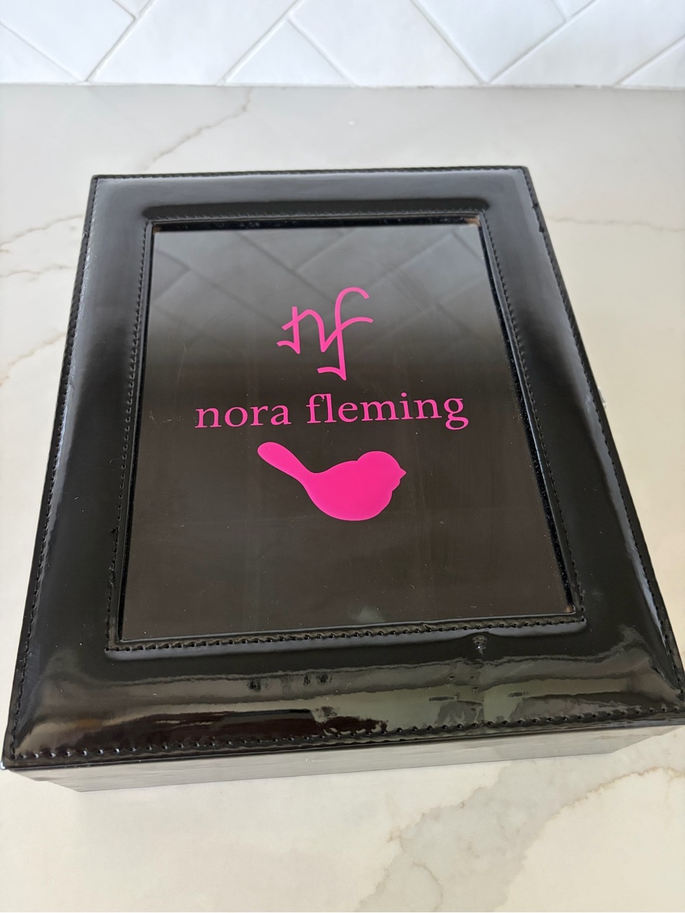 Nora Fleming 9 Slot Black Vinyl Mini Case Pink Bird Logo Display Storage Box